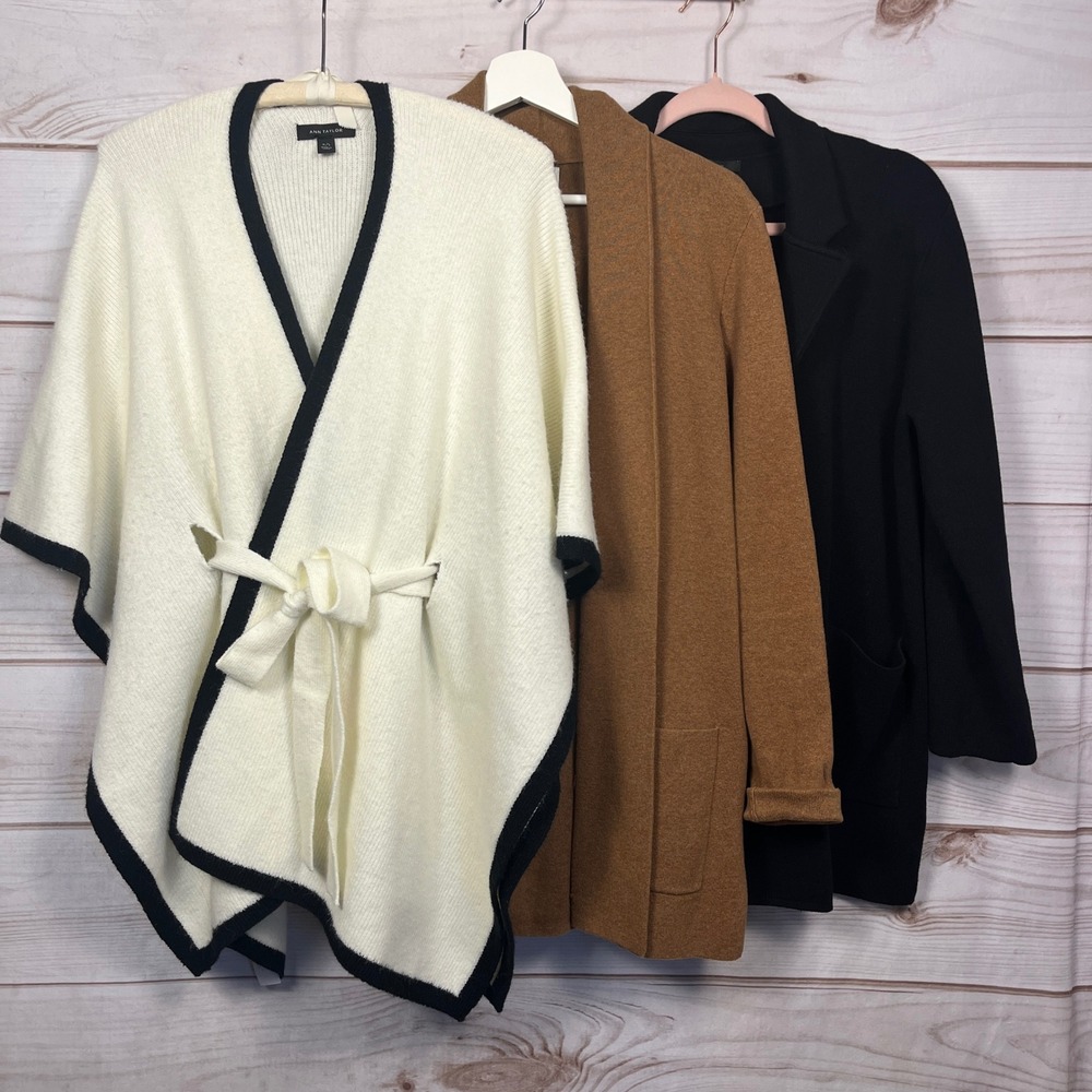 Ann Taylor J.Crew Fall Bundle Sweater Poncho Cardigan Blazer Medium M/L